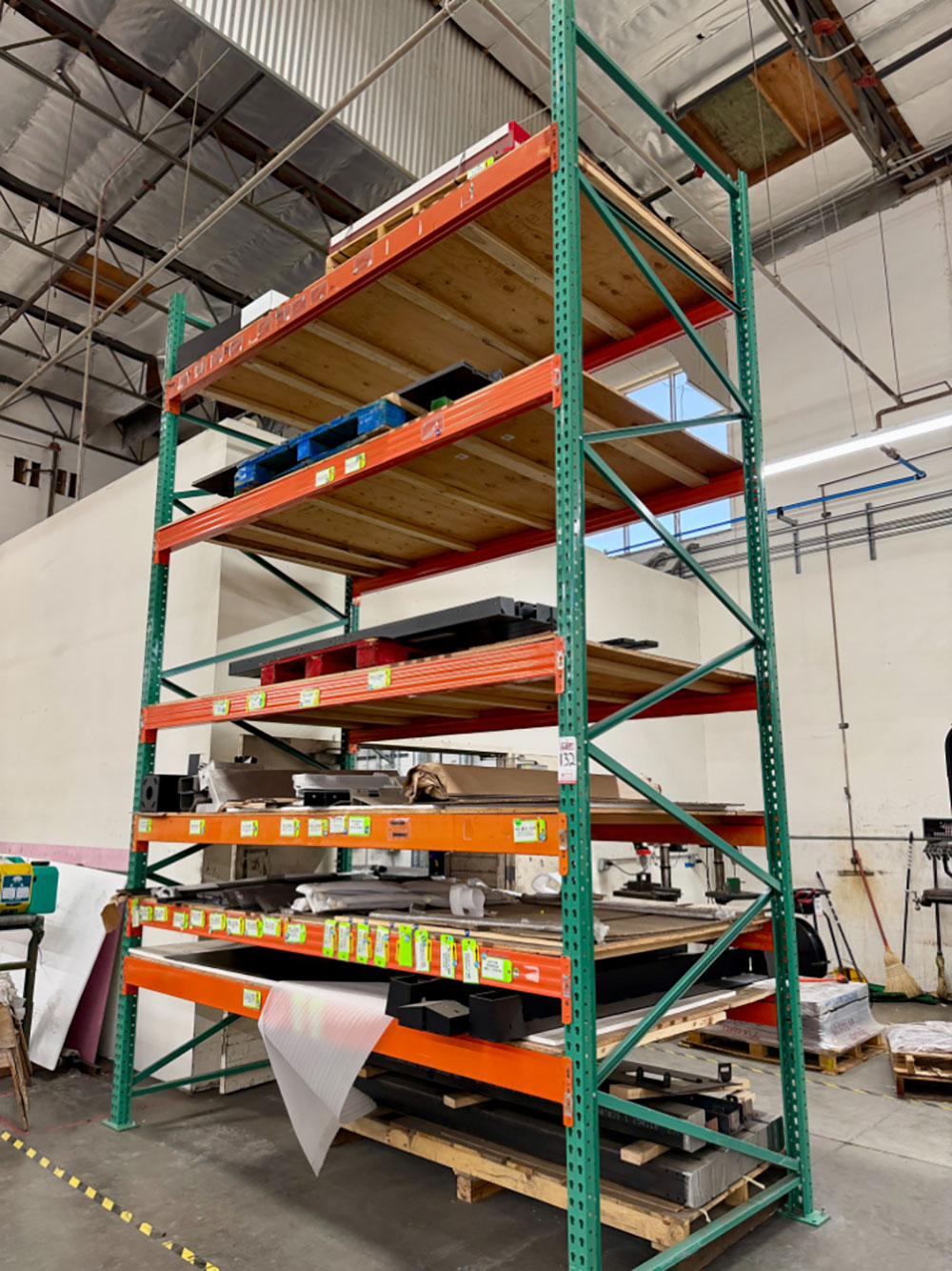 LOT - (1) SECTION OF PALLET RACKING, 10' BEAMS, 5' X 16' UPRIGHTS, PLYWOOD DECKING, CONTENTS NOT INCLUDED-132