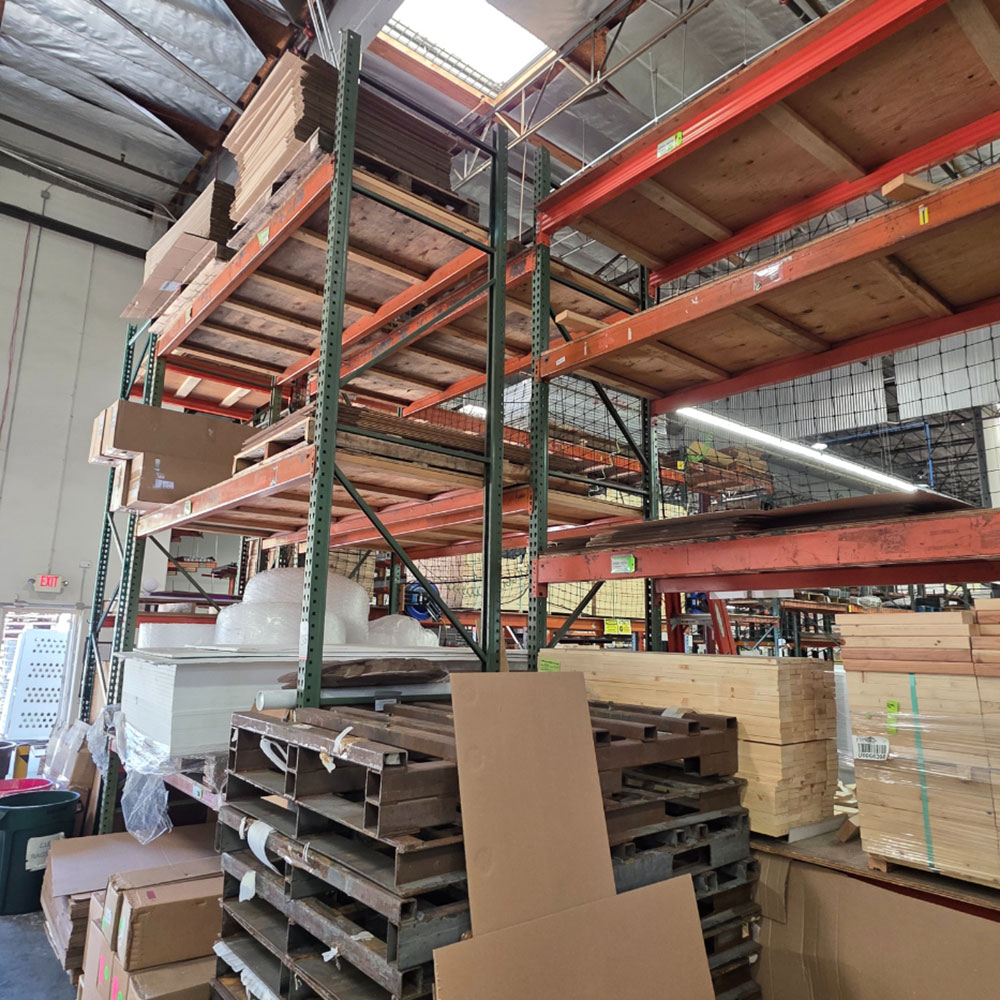 LOT - (3) SECTIONS OF PALLET RACKING, 10' BEAMS, 42" X 16' UPRIGHTS, PLYWOOD DECKING, CONTENTS NOT INCLUDED-135