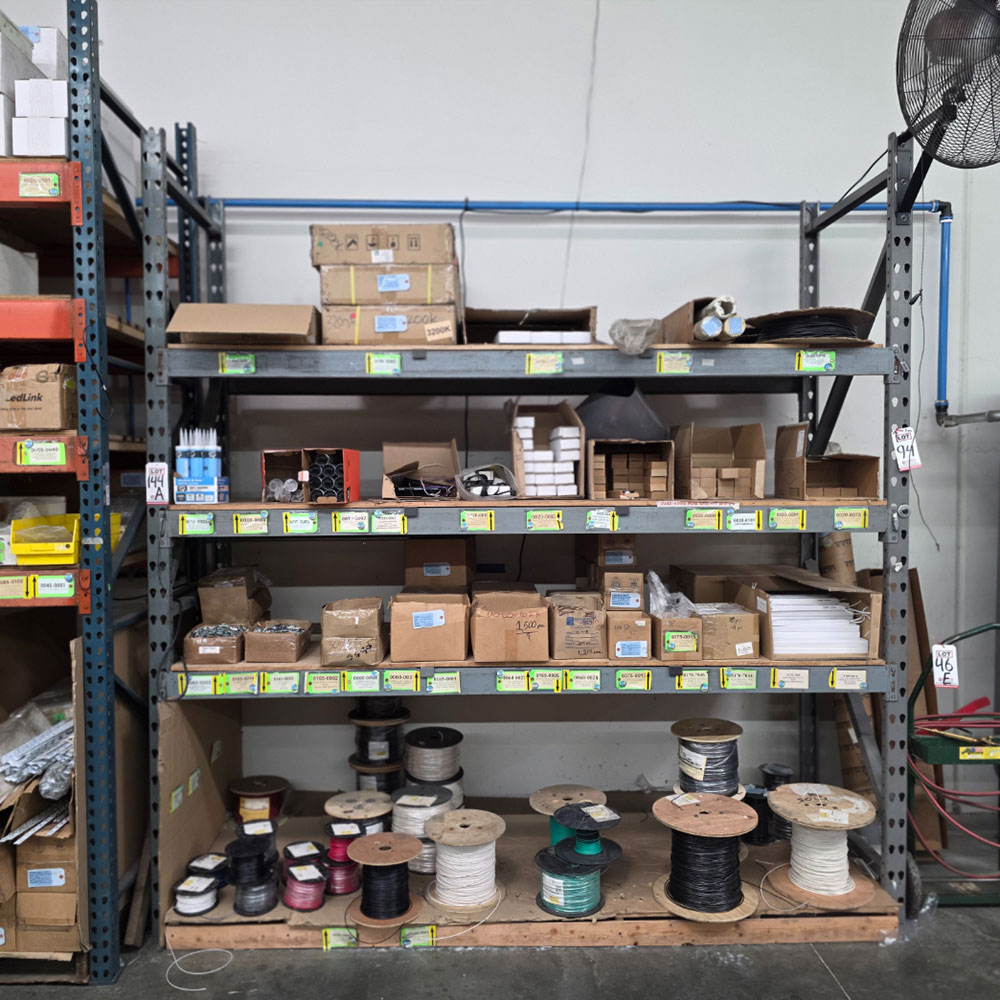 LOT - (1) SECTION OF PALLET RACKING, 9' BEAMS, 3' X 10' UPRIGHTS, PLYWOOD DECKING, CONTENTS NOT INCLUDED-144A