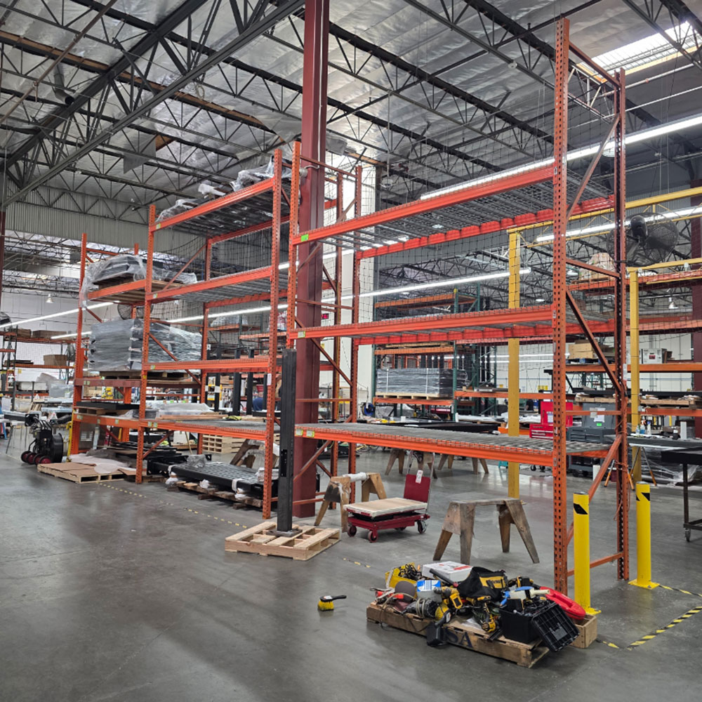 LOT - (3) SECTIONS OF PALLET RACKING, (2) 12' BEAMS, (1) 10' BEAM, (2) 12' X 4' UPRIGHTS, (1) 10' X 4' UPRIGHT, WIRE DECKING, CONTENTS NOT INCLUDED-147