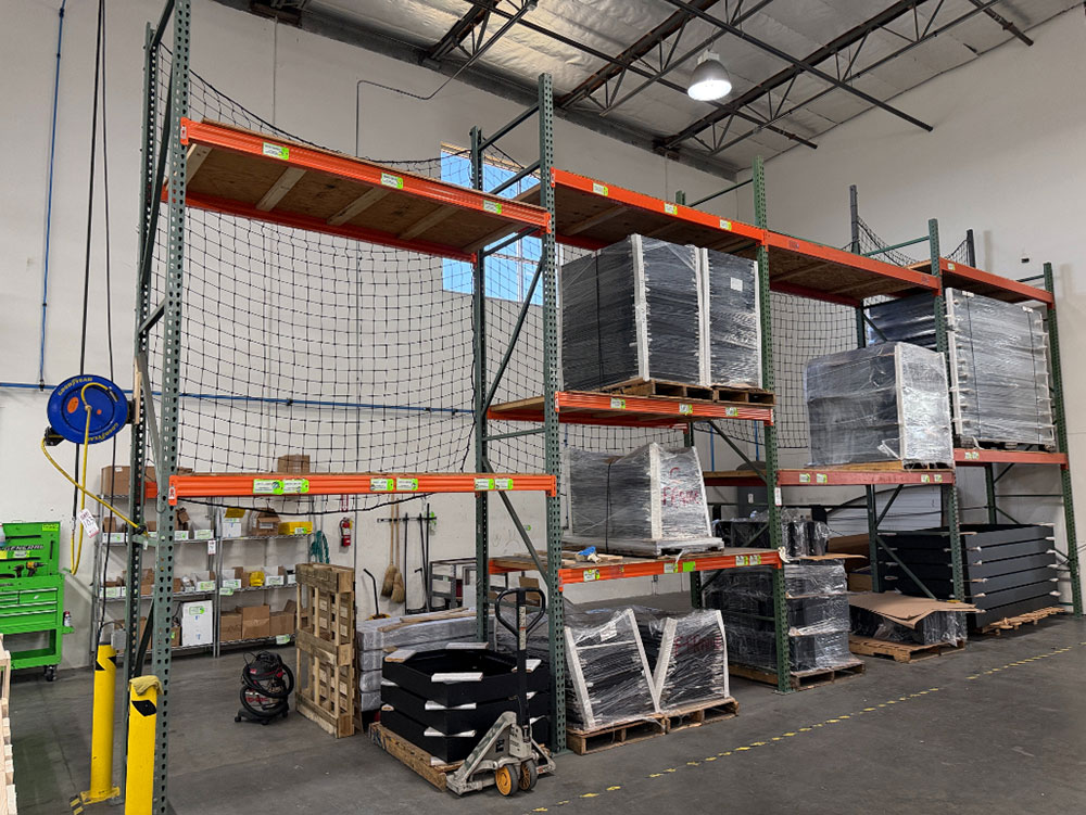 LOT - (4) SECTIONS OF PALLET RACKING, (2) 10' BEAMS, (2) 8' BEAMS, 42" X 16' UPRIGHTS, PLYWOOD DECKING, CONTENTS NOT INCLUDED-148