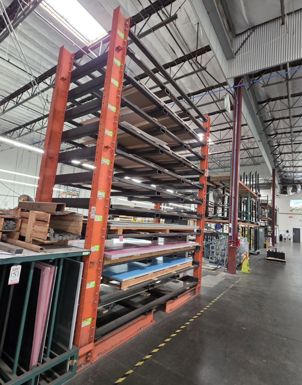 CUSTOM (11) PULL-OUT SHEET STOCK RACK FOR 5' X 10' SHEETS, OVERALL DIMS: 11'-10" X 63" X 16' HT, CONTENTS NOT INCLUDED-150