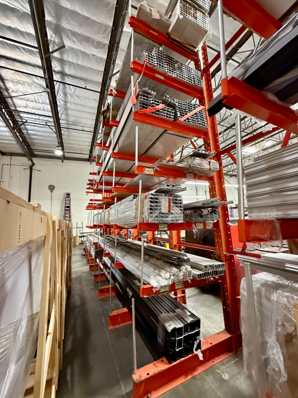 LOT - (3) 17' CANTILEVER MATERIAL RACKS W/ CROSS BRACING, 4' ARMS, 16' TOTAL HT, CONTENTS NOT INCLUDED-152
