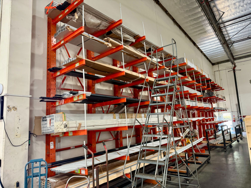 LOT - (3) 17' CANTILEVER MATERIAL RACKS W/ CROSS BRACING, 4' ARMS, 16' TOTAL HT, CONTENTS NOT INCLUDED-153