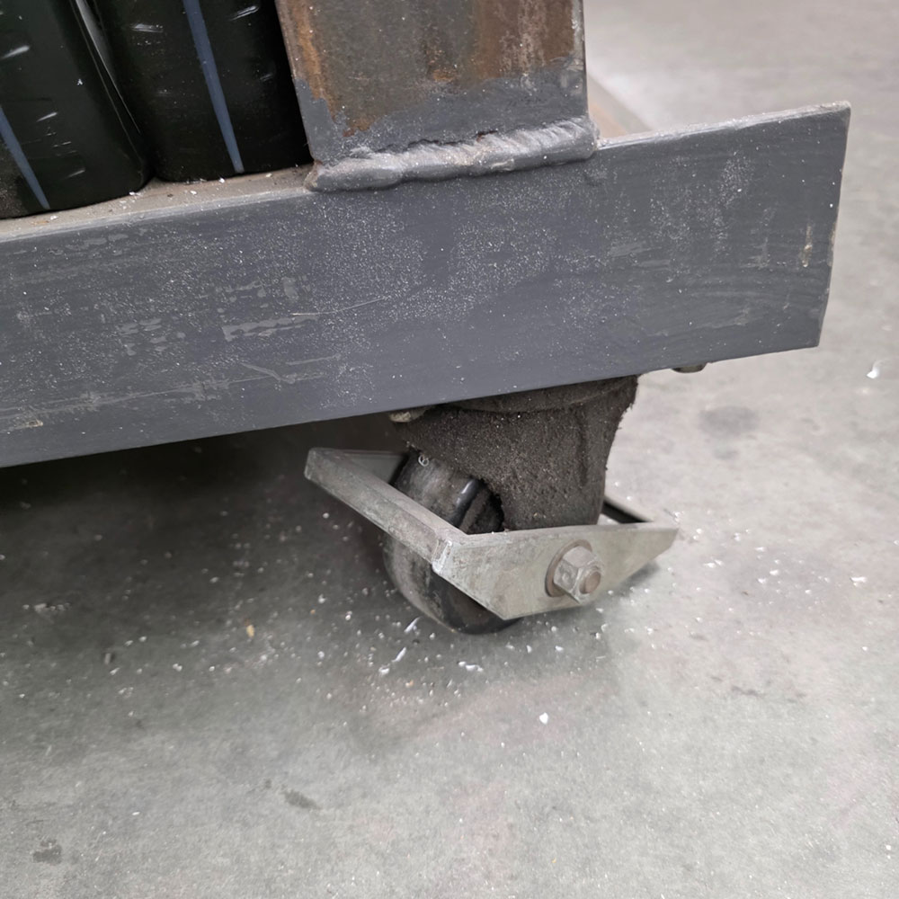 STEEL TABLE ON CASTERS W/ 8'-4" X 3' WOOD TOP, 43" TOP HT, CONTENTS NOT INCLUDED-162