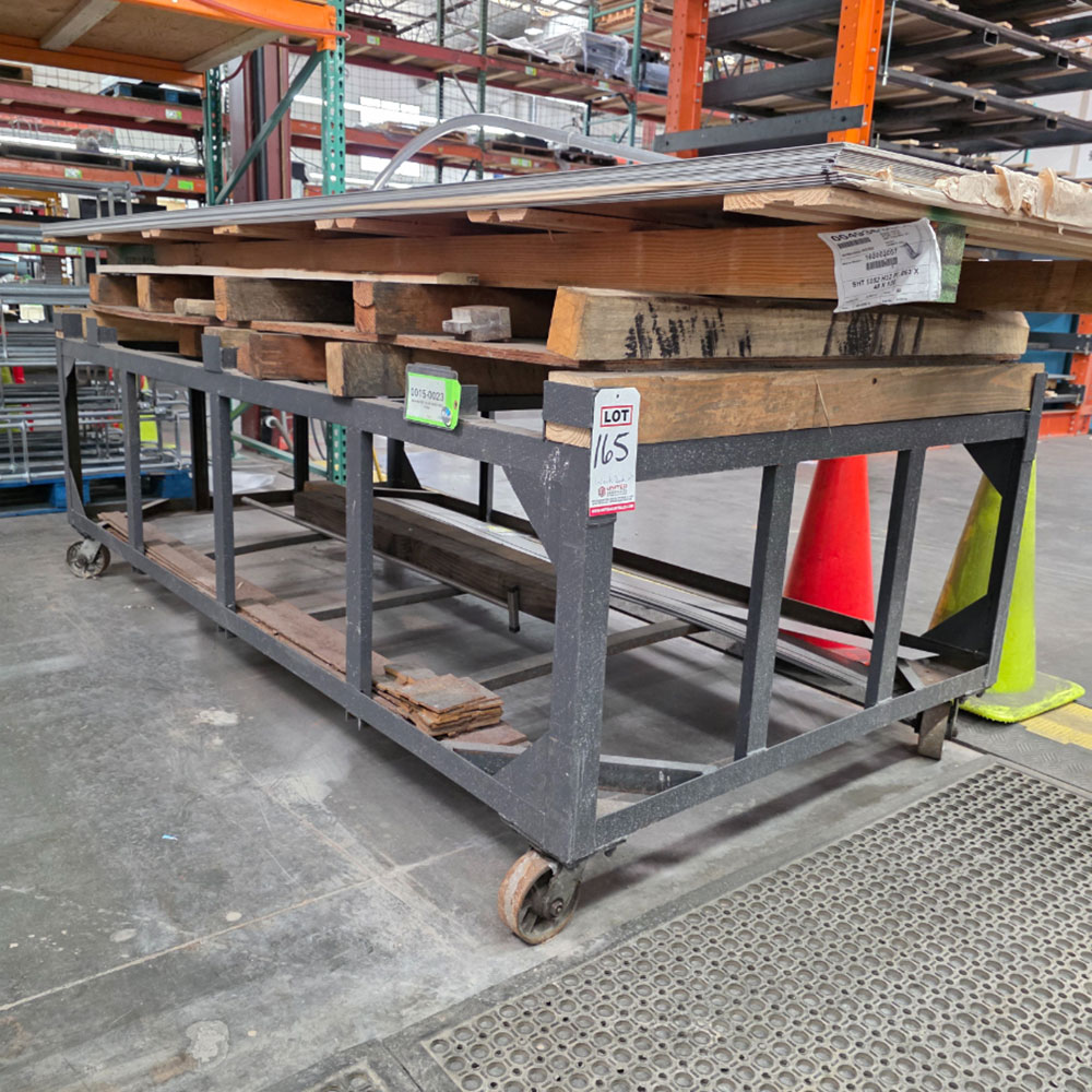 STEEL TABLE ON CASTERS, 8' X 4', CONTENTS NOT INCLUDED-165