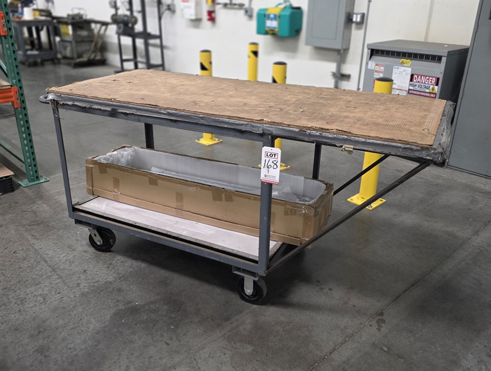 STEEL CART W/ 30" X 6' METAL TOP, 38" TOP HT, CONTENTS NOT INCLUDED-168