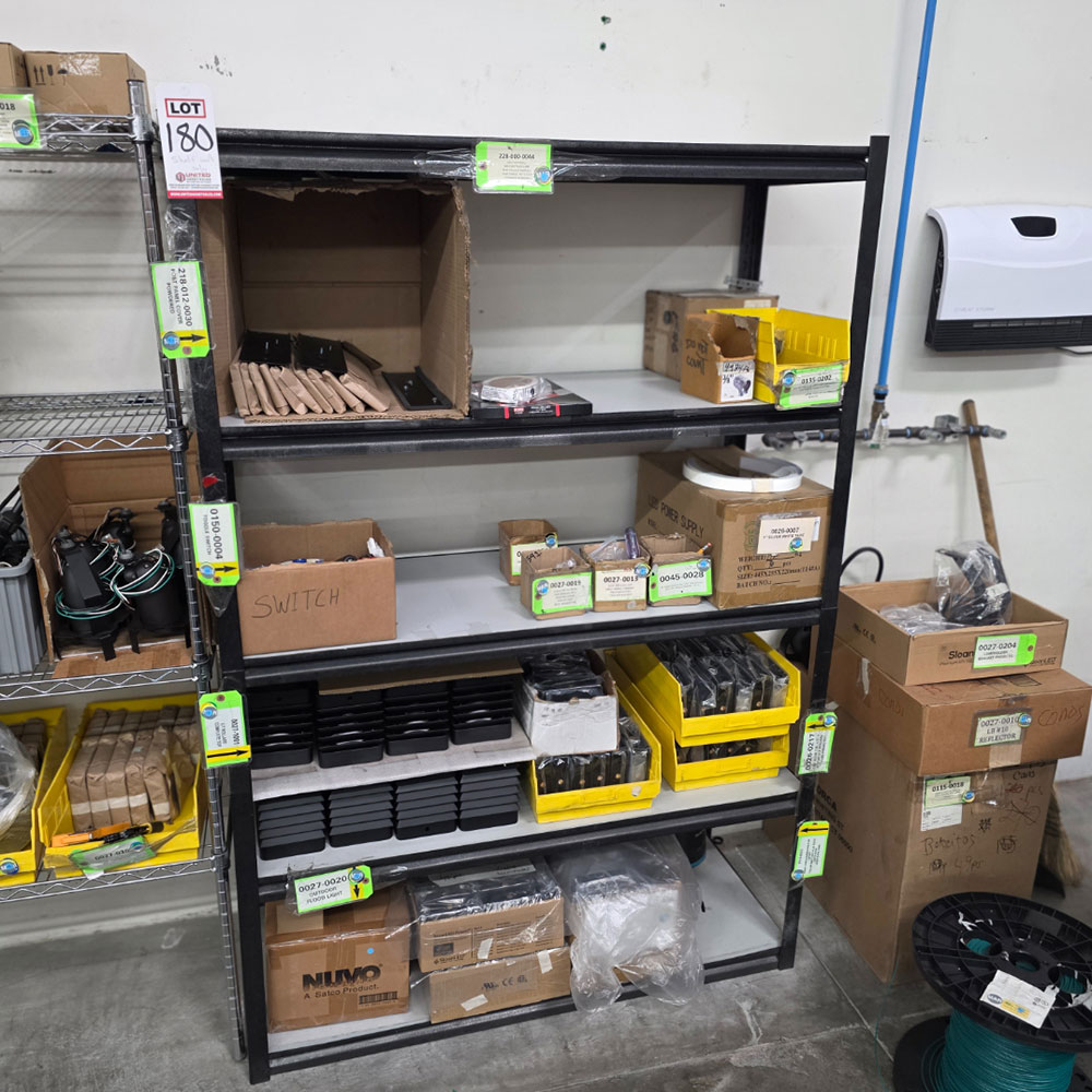 STEEL SHELF UNIT, 4' X 18" X 6' HT, CONTENTS NOT INCLUDED-180