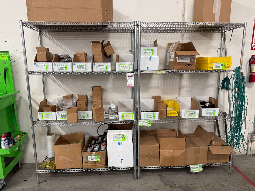 LOT - (2) WIRE RACKS, 4' X 18" X 6' HT EACH, CONTENTS NOT INCLUDED-199