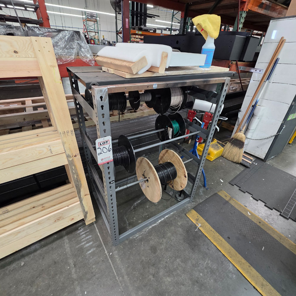 WIRE SPOOL SHELF UNIT, 3' X 2' X 51" HT, CONTENTS NOT INCLUDED-206