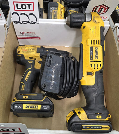 LOT - (1) DEWALT 20V CORDLESS RIGHT ANGLE DRILL AND (1) 20V DRILL W/ CHARGER-222