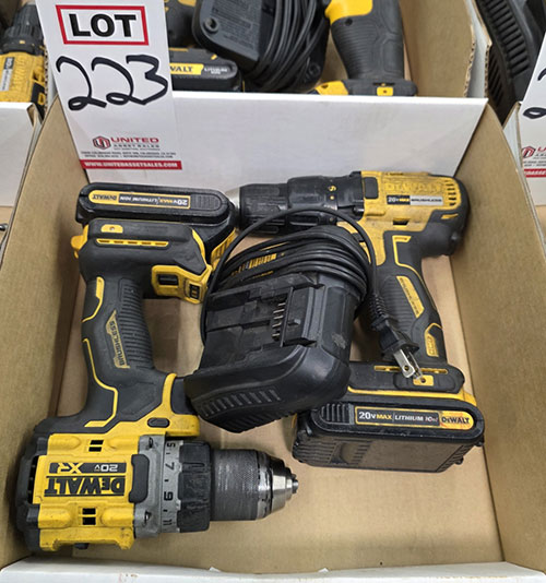 LOT - (2) DEWALT 20V CORDLESS DRILLS W/ BATTERIES AND CHARGER-223