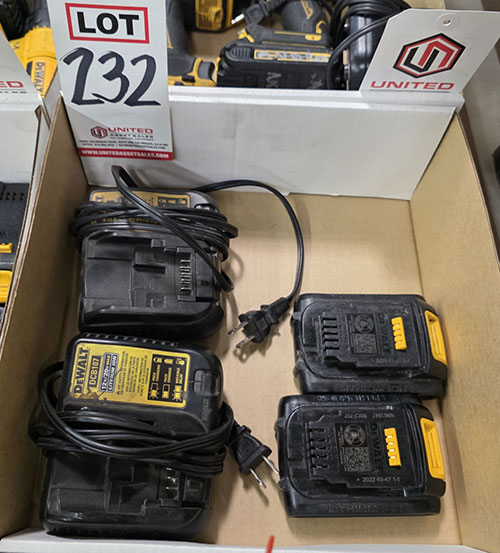 LOT - (2) DEWALT 20V BATTERIES AND (2) CHARGERS-232