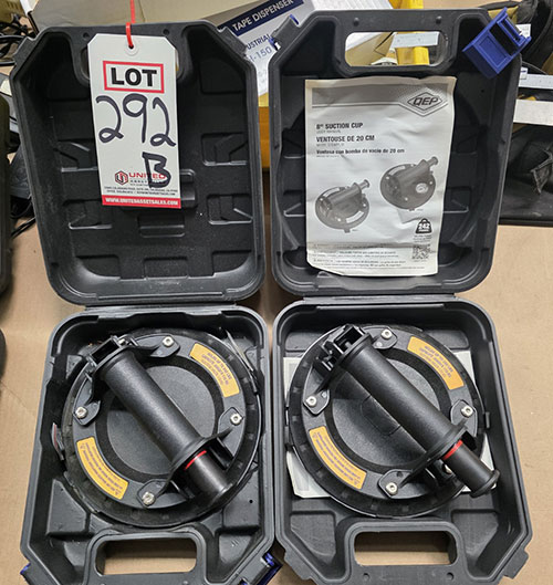 LOT - (2) QEP 8" SUCTION CUPS, HOLDS UP TO 242 LBS, W/ CASES-292B