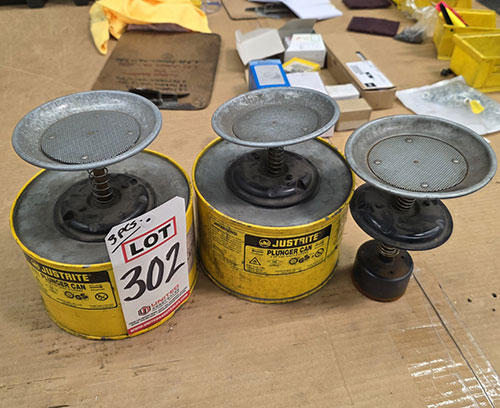 LOT - (2) JUSTRITE PLUNGER CANS, W/ EXTRA PLUNGER MECHANISM-302