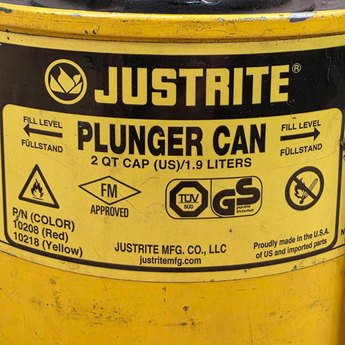 LOT - (2) JUSTRITE PLUNGER CANS, W/ EXTRA PLUNGER MECHANISM-302
