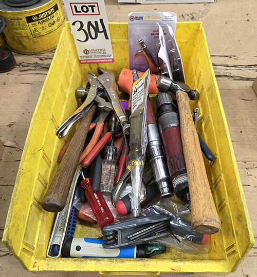 LOT - TUB OF ASSORTED TOOLS, INCLUDING (2) INGERSOLL RAND AIR DRIVERS, VISE-GRIP PLIERS, ETC.-304