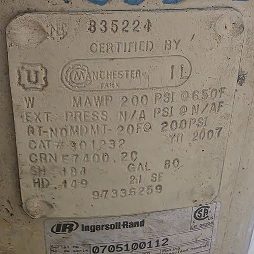 INGERSOLL RAND 5 HP AIR COMPRESSOR, PUMP MODEL 2340, (OUT OF SERVICE)-350