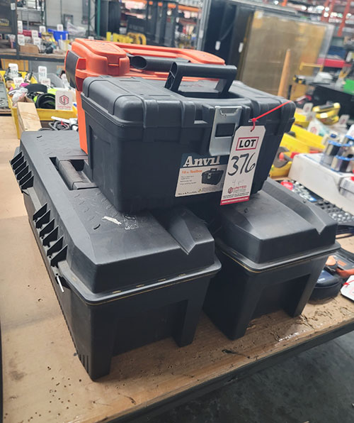 LOT - (2) SMALL & (2) MEDIUM PLASTIC TOOLBOXES-376