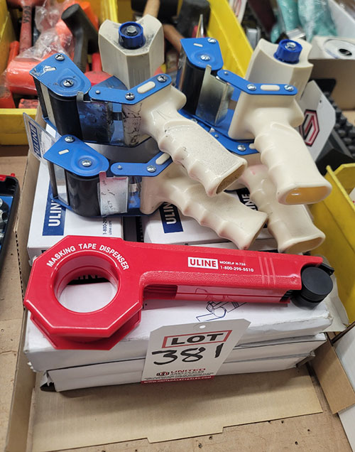 LOT - (13) ULINE MASKING TAPE DISPENSERS AND (4) TAPE GUNS-381
