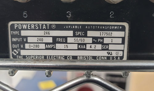POWERSTAT VARIABLE AUTOTRANSFORMER, TYPE 246-437