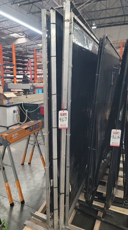 LOT - (4) ALUMINUM FRAMED WELDING CURTAINS, 10' X 78" HT-467