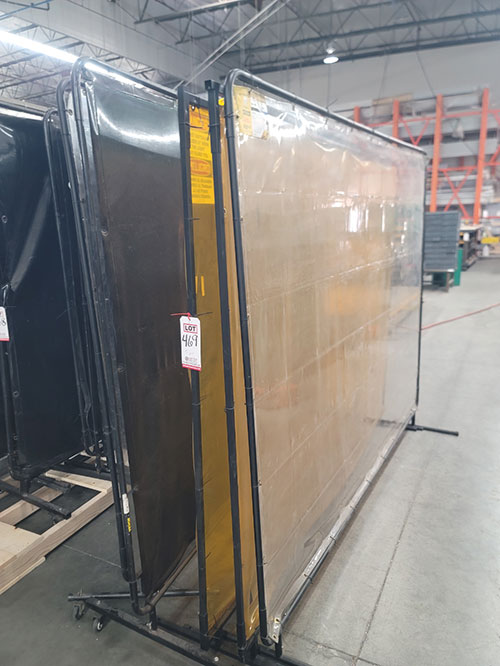 LOT - (5) METAL FRAMED WELDING CURTAINS: (2) YELLOW, (2) CLEAR, (1) BLACK-469