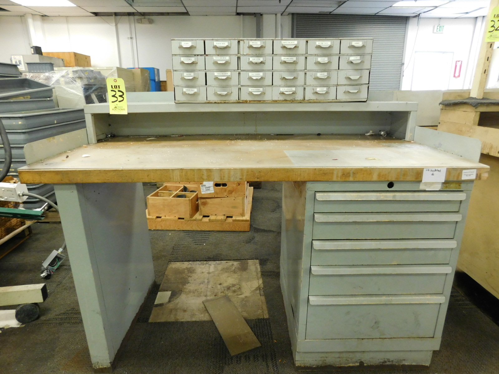 5 DRAWER WORKBENCH W/60"X30"X1-3/4" BUTCHERBLOCK TOP, PLUS 24 DRAWER SMALL PARTS CABINET (SEE PHOTO)-33