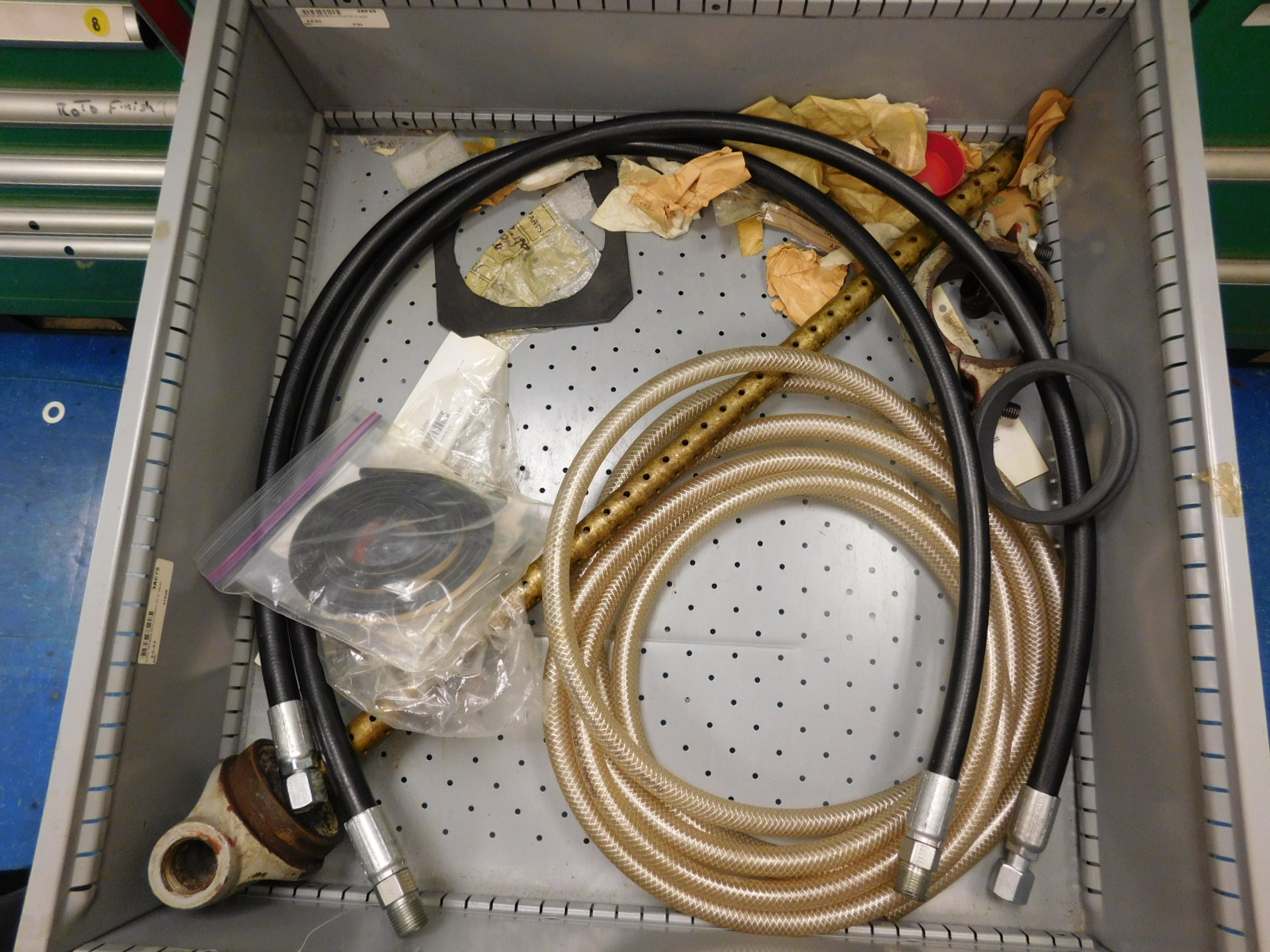 DOUBLE-SIDED ISLAND AREA: 5'X16'X8'! HIGHLIGHTS: GREEN OKUMA PARTS CABINET ENDCAP! (2) 7'X2'X8' SHELF UNITS FULL OF ASSORTED PARTS & PIECES: VARIOUS DIAMETERS OF SOFT COPPER PIPE ROLLS, BIG MACHINE DRIVE SCREWS, WELDING REGULATORS, 6 LISTA CABINETS, 28"X28"X60" & 2 STANLEY VIDMAR 30"X28"X66"CABINETS FULL OF ALL TYPES/SIZES OF BEARINGS, BAND HEATERS, VARIOUS SIZES OF LINK BELT CHAIN LENGTHS, SCHRADER BELLOWS PARTS, ELECTRONIC PARTS, CIRCUIT BOARDS, SELF FEED PARTS/TOOLS, RUBBER DRIVE BELTS, HOLE SAVERS,MOKON PARTS, SANDBLAST PARTS, LATHE PARTS, AIR LINE REGULATORS/LUBRICATORS, LIGHT BULBS, WELDING ACCESSORIES, ETC. - TOO MUCH TO LIST - COME SEE IT ALL, OR VIEW PHOTOS!-351