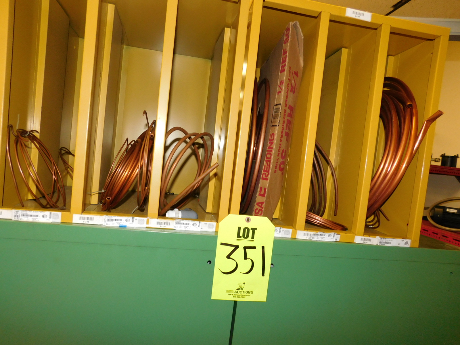 DOUBLE-SIDED ISLAND AREA: 5'X16'X8'! HIGHLIGHTS: GREEN OKUMA PARTS CABINET ENDCAP! (2) 7'X2'X8' SHELF UNITS FULL OF ASSORTED PARTS & PIECES: VARIOUS DIAMETERS OF SOFT COPPER PIPE ROLLS, BIG MACHINE DRIVE SCREWS, WELDING REGULATORS, 6 LISTA CABINETS, 28"X28"X60" & 2 STANLEY VIDMAR 30"X28"X66"CABINETS FULL OF ALL TYPES/SIZES OF BEARINGS, BAND HEATERS, VARIOUS SIZES OF LINK BELT CHAIN LENGTHS, SCHRADER BELLOWS PARTS, ELECTRONIC PARTS, CIRCUIT BOARDS, SELF FEED PARTS/TOOLS, RUBBER DRIVE BELTS, HOLE SAVERS,MOKON PARTS, SANDBLAST PARTS, LATHE PARTS, AIR LINE REGULATORS/LUBRICATORS, LIGHT BULBS, WELDING ACCESSORIES, ETC. - TOO MUCH TO LIST - COME SEE IT ALL, OR VIEW PHOTOS!-351