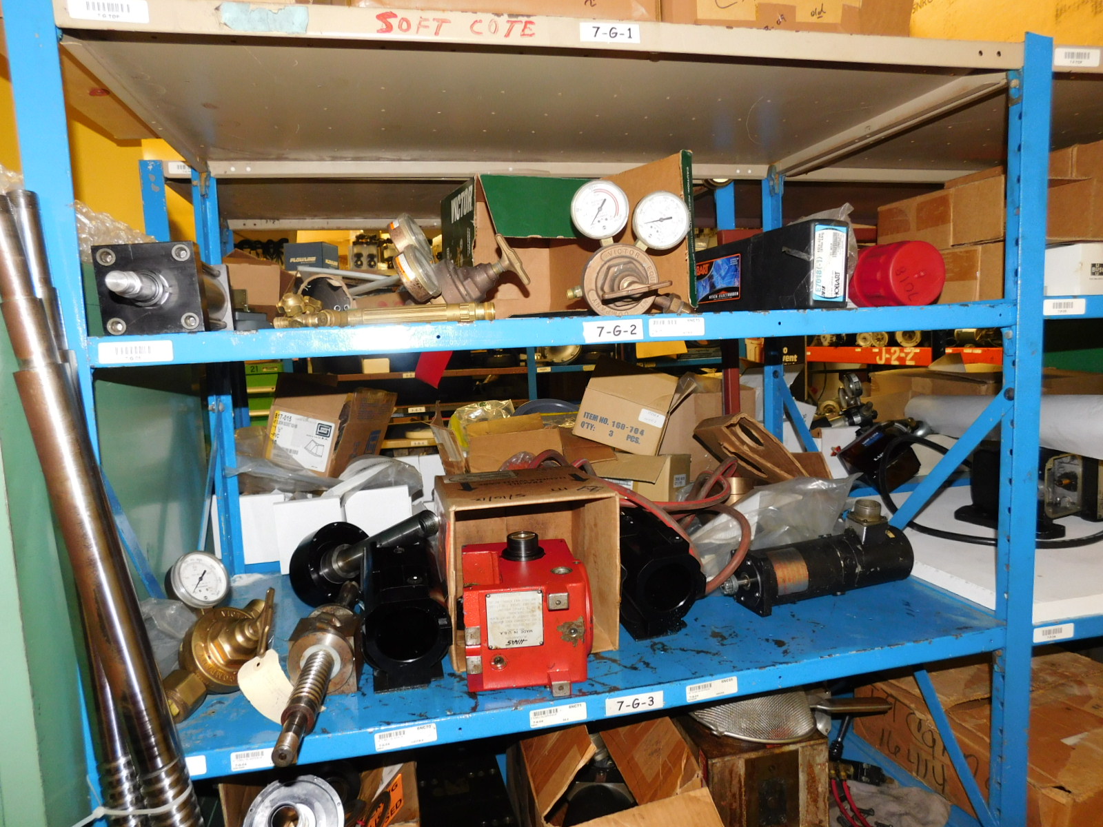 DOUBLE-SIDED ISLAND AREA: 5'X16'X8'! HIGHLIGHTS: GREEN OKUMA PARTS CABINET ENDCAP! (2) 7'X2'X8' SHELF UNITS FULL OF ASSORTED PARTS & PIECES: VARIOUS DIAMETERS OF SOFT COPPER PIPE ROLLS, BIG MACHINE DRIVE SCREWS, WELDING REGULATORS, 6 LISTA CABINETS, 28"X28"X60" & 2 STANLEY VIDMAR 30"X28"X66"CABINETS FULL OF ALL TYPES/SIZES OF BEARINGS, BAND HEATERS, VARIOUS SIZES OF LINK BELT CHAIN LENGTHS, SCHRADER BELLOWS PARTS, ELECTRONIC PARTS, CIRCUIT BOARDS, SELF FEED PARTS/TOOLS, RUBBER DRIVE BELTS, HOLE SAVERS,MOKON PARTS, SANDBLAST PARTS, LATHE PARTS, AIR LINE REGULATORS/LUBRICATORS, LIGHT BULBS, WELDING ACCESSORIES, ETC. - TOO MUCH TO LIST - COME SEE IT ALL, OR VIEW PHOTOS!-351