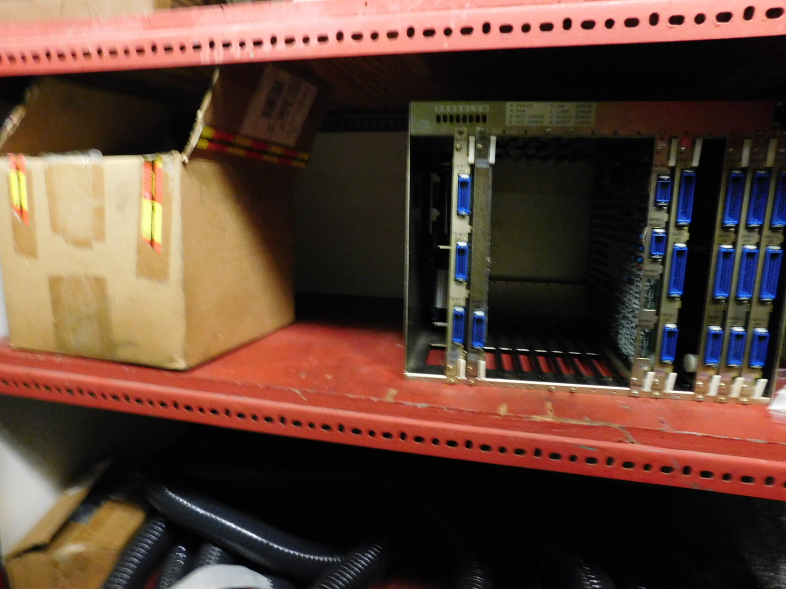 LOT OF (2) SECTIONS OF RED SHELVING W/CONTENTS (SEE PHOTOS)-352