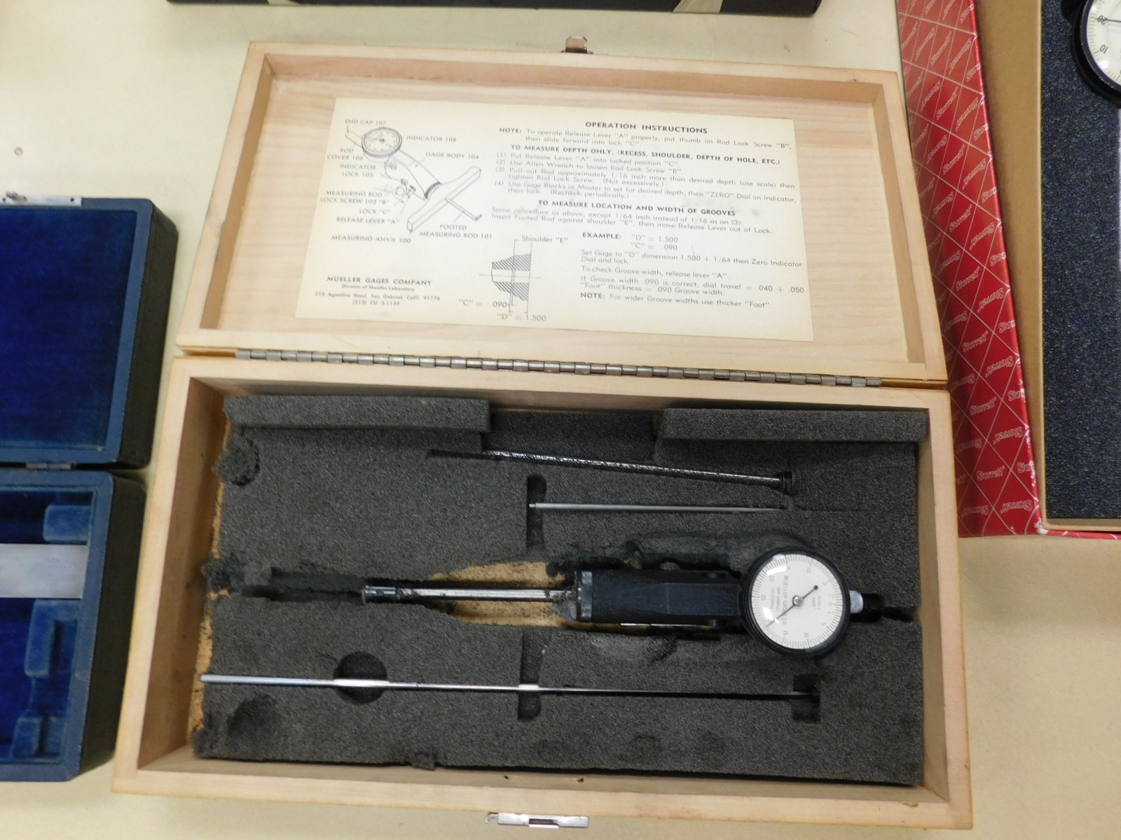 BROWN & SHARPE VERNIER HEIGHT GAGE, (2) NEW-IN-BOX STARRETT 25-5041J DIAL INDICATORS, (3) USED STARRETT DIAL INDICATORS, BROWN & SHARPE DIGI-CAL DIGITAL CALIPERS, BROWN & SHARPE 585 12" HEIGHT GAGE, PLUS SEVERAL DEPTH GAGES-369