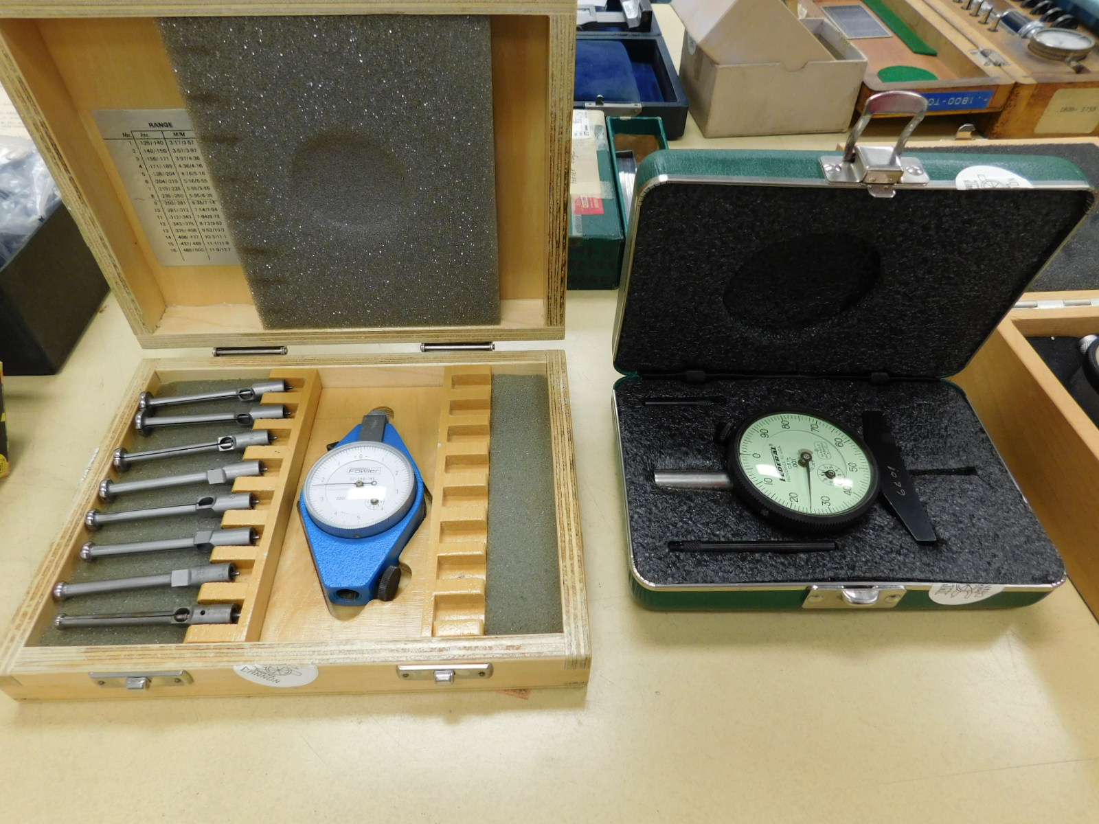 BROWN & SHARPE VERNIER HEIGHT GAGE, (2) NEW-IN-BOX STARRETT 25-5041J DIAL INDICATORS, (3) USED STARRETT DIAL INDICATORS, BROWN & SHARPE DIGI-CAL DIGITAL CALIPERS, BROWN & SHARPE 585 12" HEIGHT GAGE, PLUS SEVERAL DEPTH GAGES-369