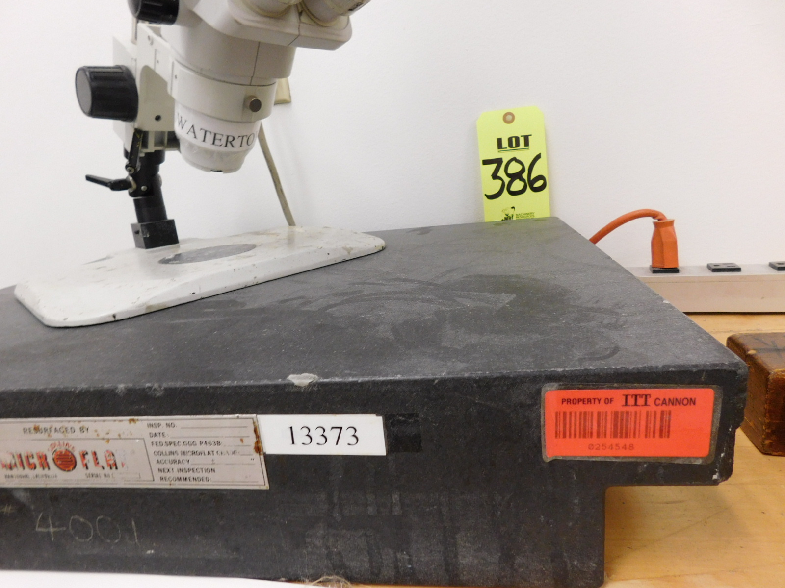 STEREOZOOM MICROSCOPE, VEMCOLITE VL-4 LIGHT, MICROFLAT 24"X18"X4"GRANITE SURFACE PLATE-386