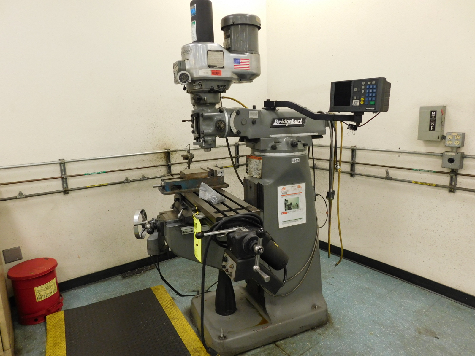 BRIDGEPORT VERTICAL MILL, S/N J305716, W/POWER DRAW BAR, ACU-RITE DIGITAL READ OUT, W/MACHINE VISE-403
