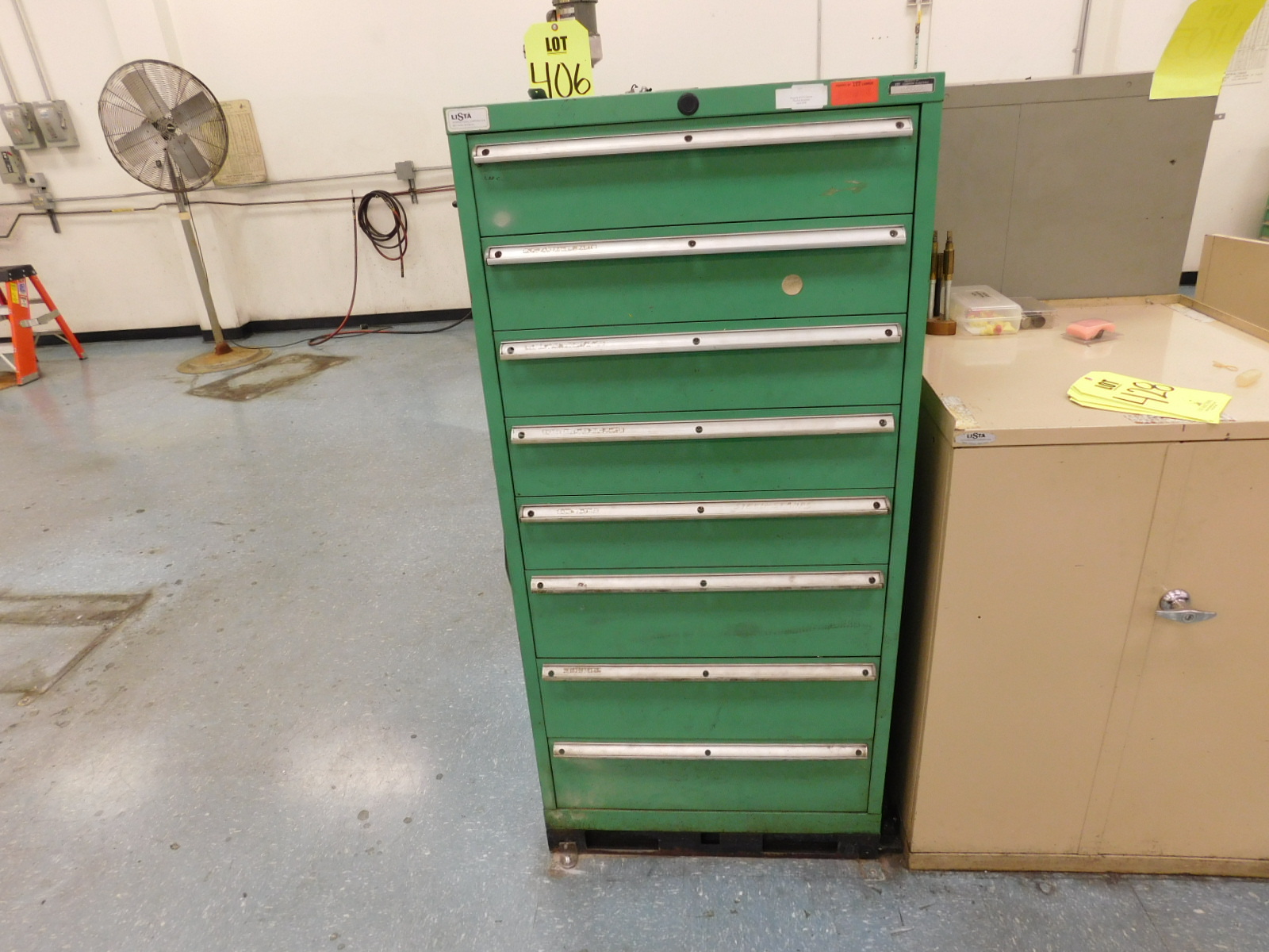 LISTA 8 DRAWER TOOL/PARTS CABINET, 28"X28"X60", W/LETTER & NUMBER STAMP SETS-406