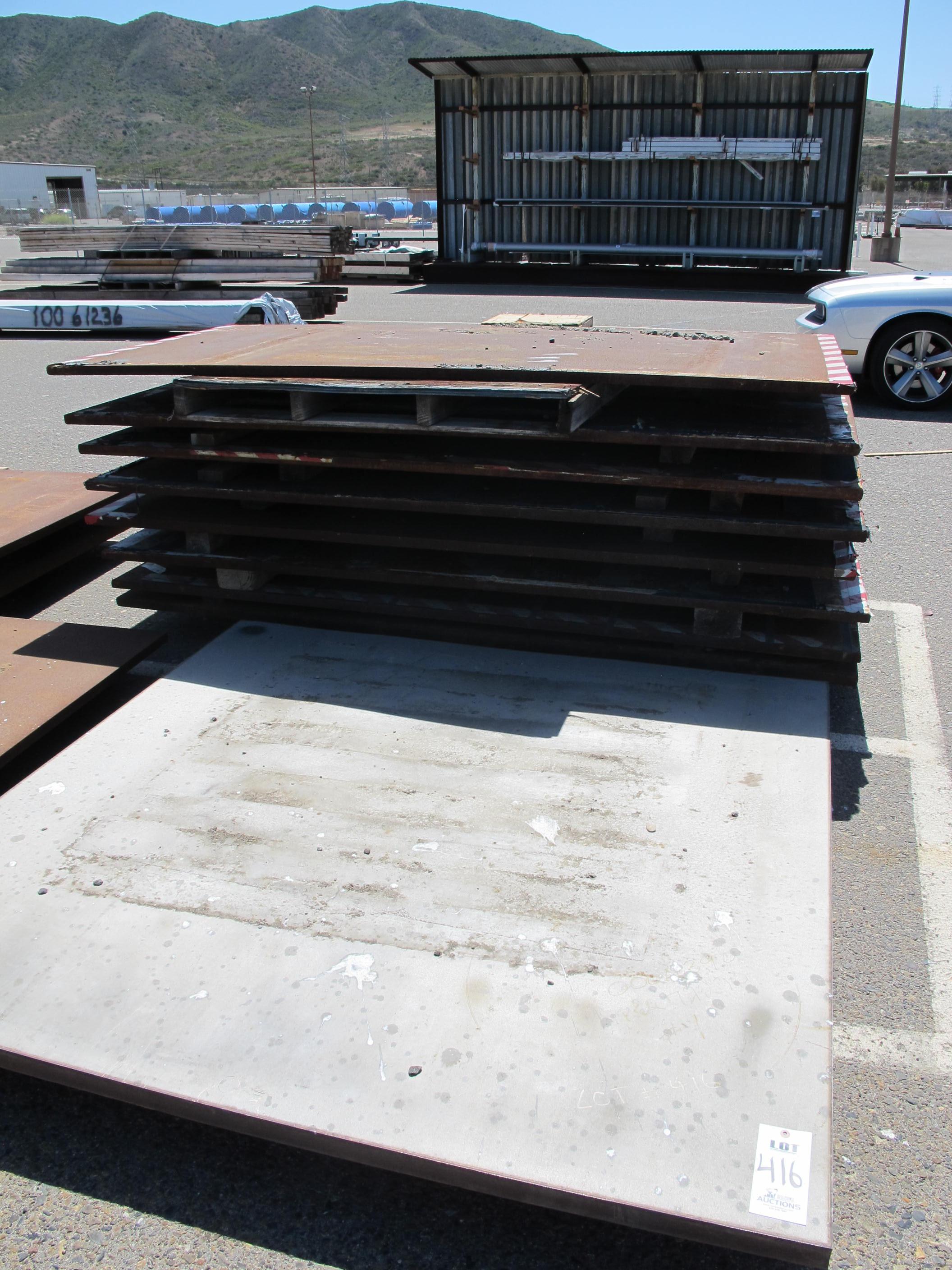 LOT (3) 4' X 8' X 1.5" X 1,958 LBS (TOTAL 5,874 LBS), (1) 4' X 8' X 2" X 2,610 LBS & (1) 57.5" X 5' X 1-1/4" X 1,275 LBS STEEL METAL PLATES (W-46 YARD) LOADING & HANDLING FEE $175-