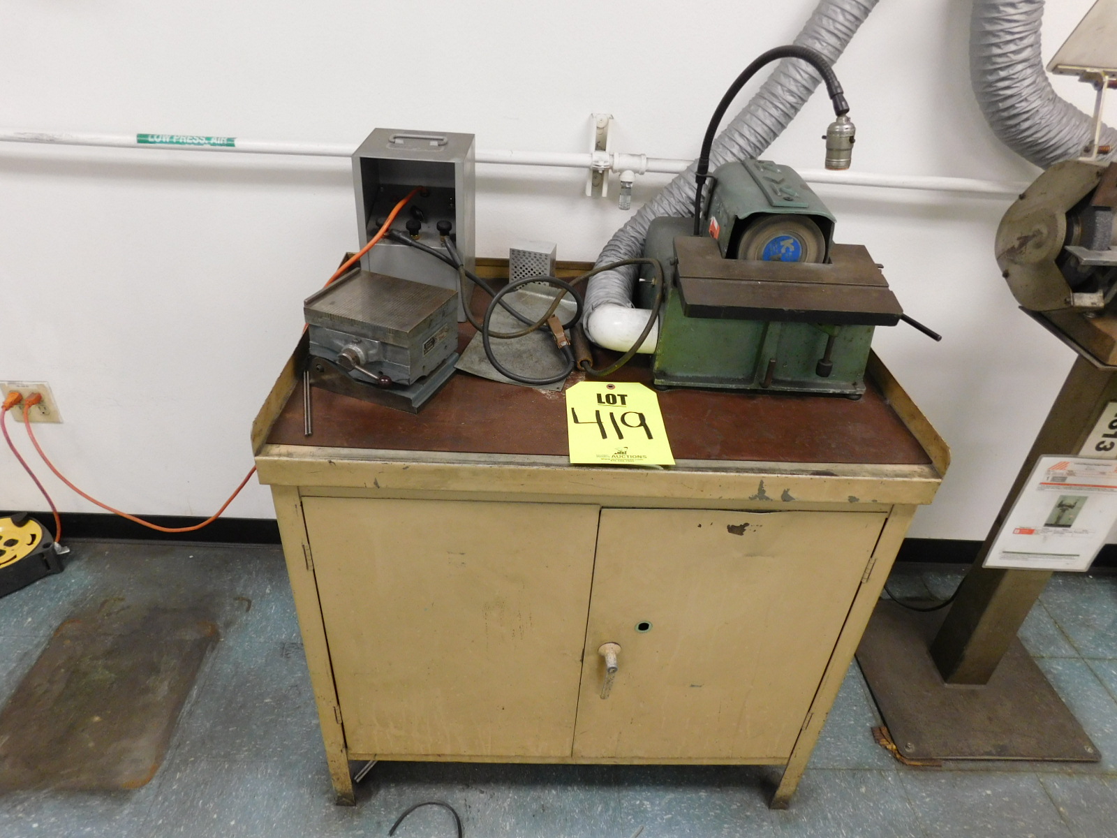 2DOOR CABINET, 36"X24"X34", W/CONTENTS TO INCLUDE: BROWN & SHARPE PERMA-SINE, KK GRINDER, & MISC. TOOLING-419