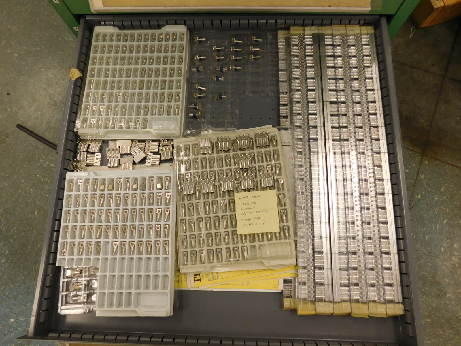 STANLEY VIDMAR 12 DRAWER TOOL/PARTS CABINET,W/CONTENTS TO INCLUDE VARIOUS ELECTRONIC CONTACTS-423