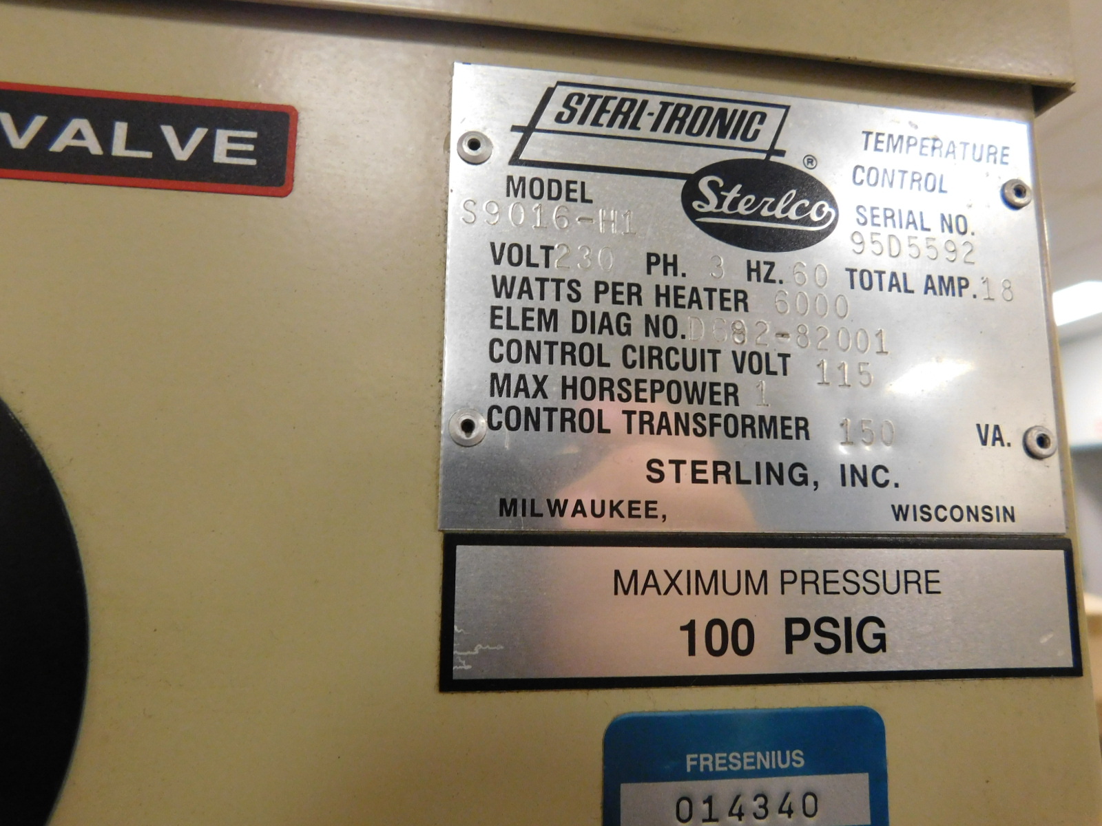 STERLCO STERL-TRONIC TEMPERATURE CONTROL, MODEL S9016-H1, S/N 95D5592-451