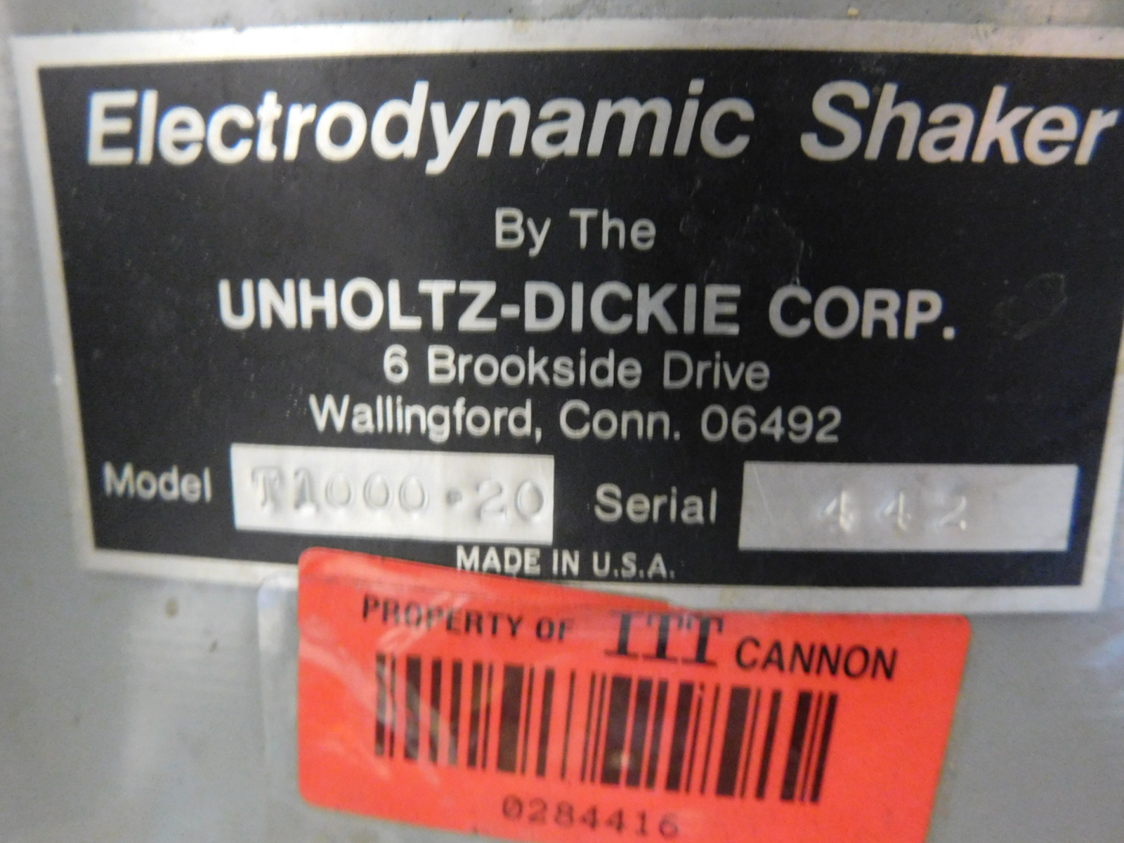 UNHOLTZ-DICKIE ELECTRODYNAMIC SHAKER, MODEL: T1000-20, S/N 442, W/SUPPORTING PIECES/CONTROLLERS, ETC.-454