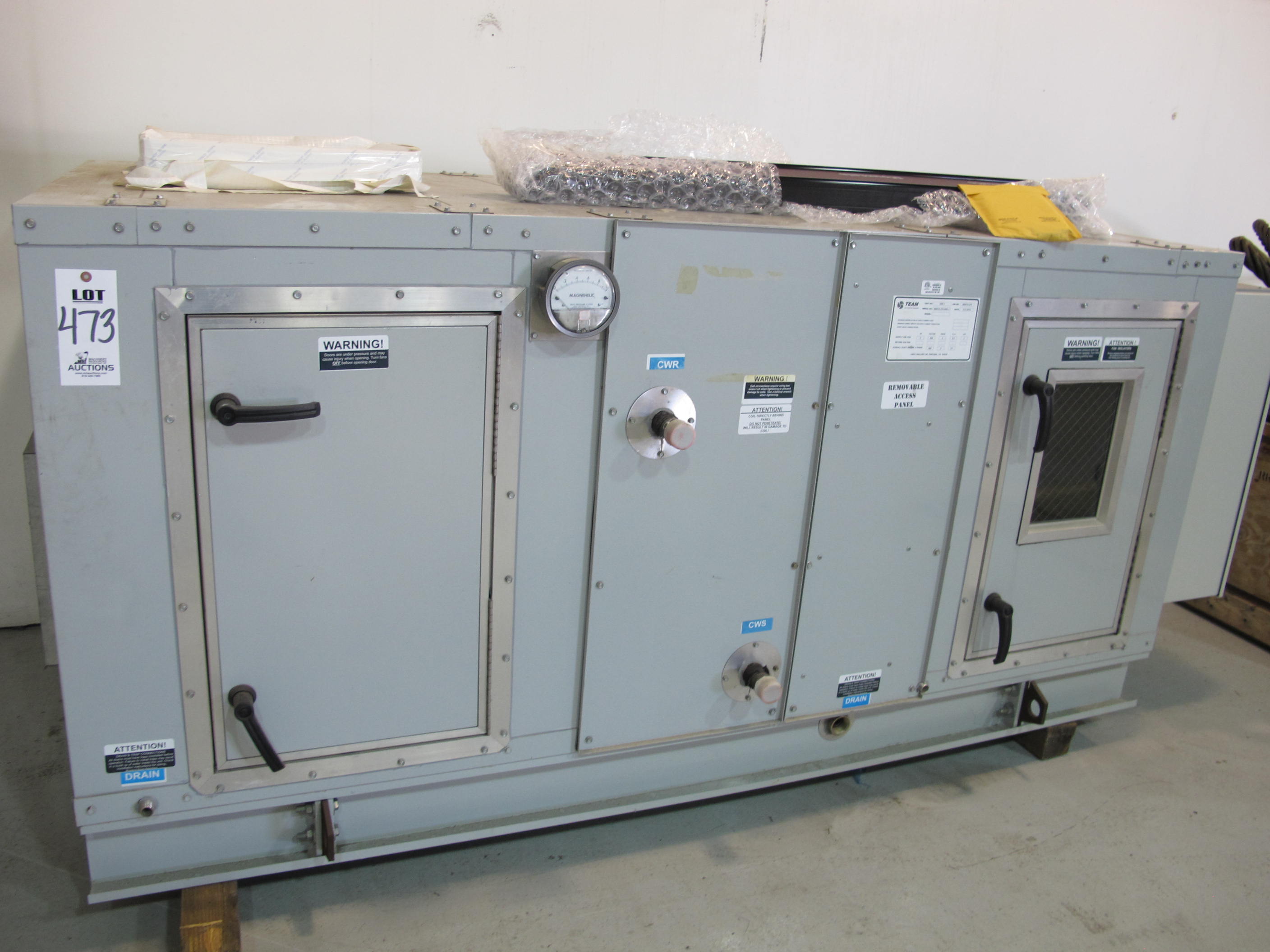 TEAM UNIT NO. AHU-1 AIR CONDITIONING UNIT, 3 HP, 3-PHASE, S/N 080410-274-AHU-1 (G-49) LOADING & HANDLING FEE $50-