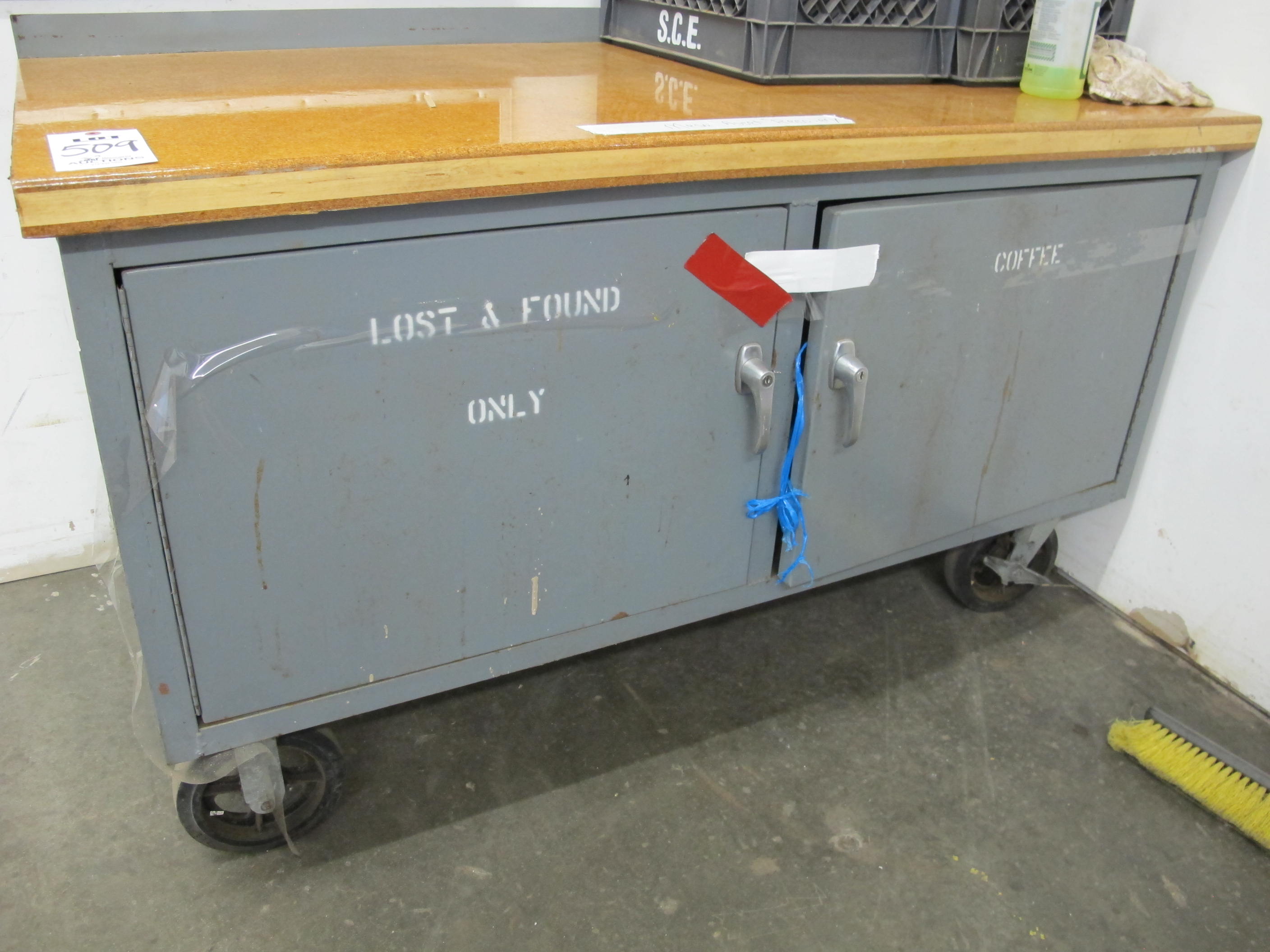 PORTABLE 2-DOOR CABINET W/ 5'X30"X2" TABLE TOP (G-49) LOADING & HANDLING FEE $25-