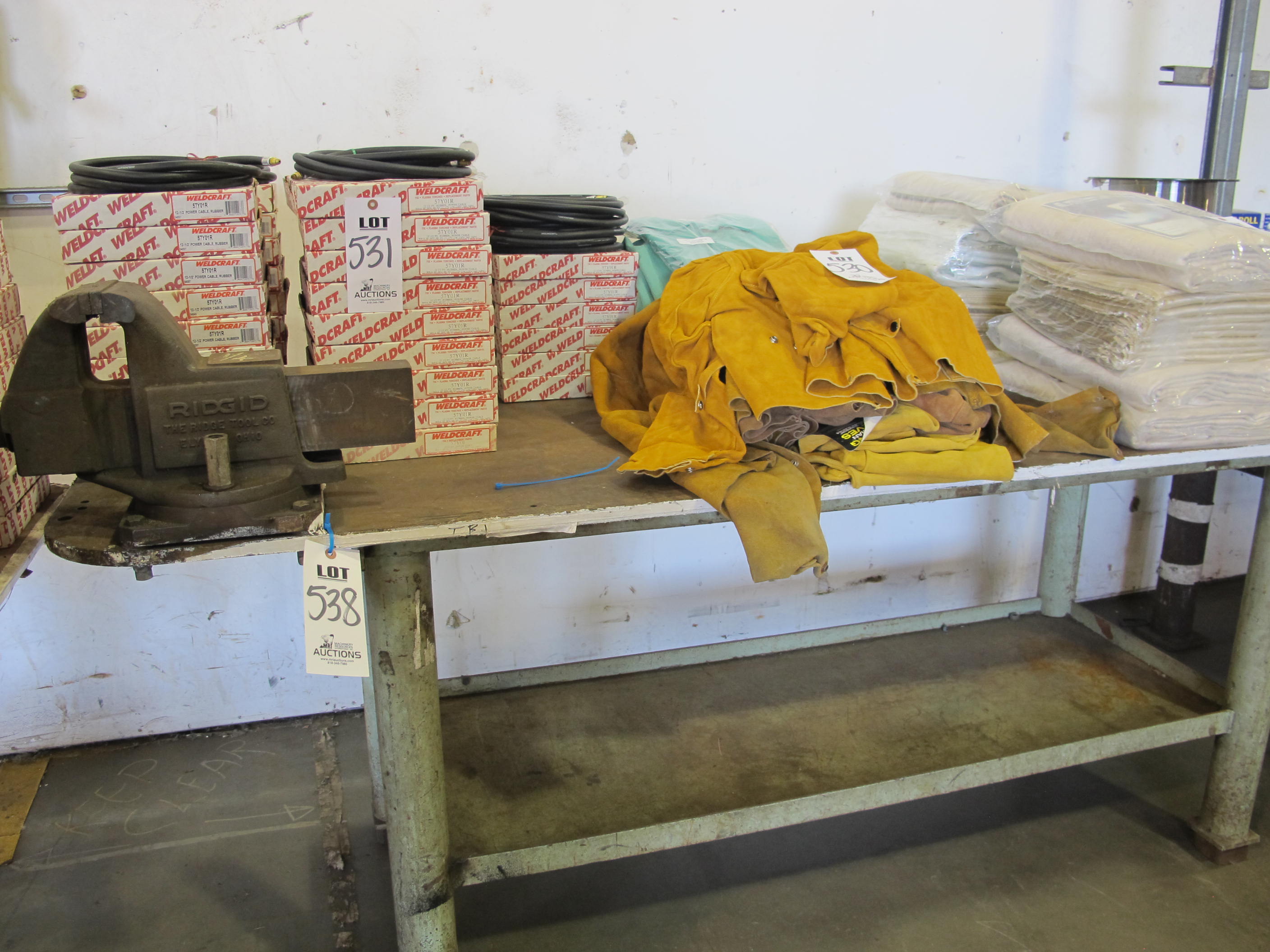 8' X 34" X 3/4" WELDING TABLE W/ VISE (G-49) LOADING & HANDLING FEE $25-