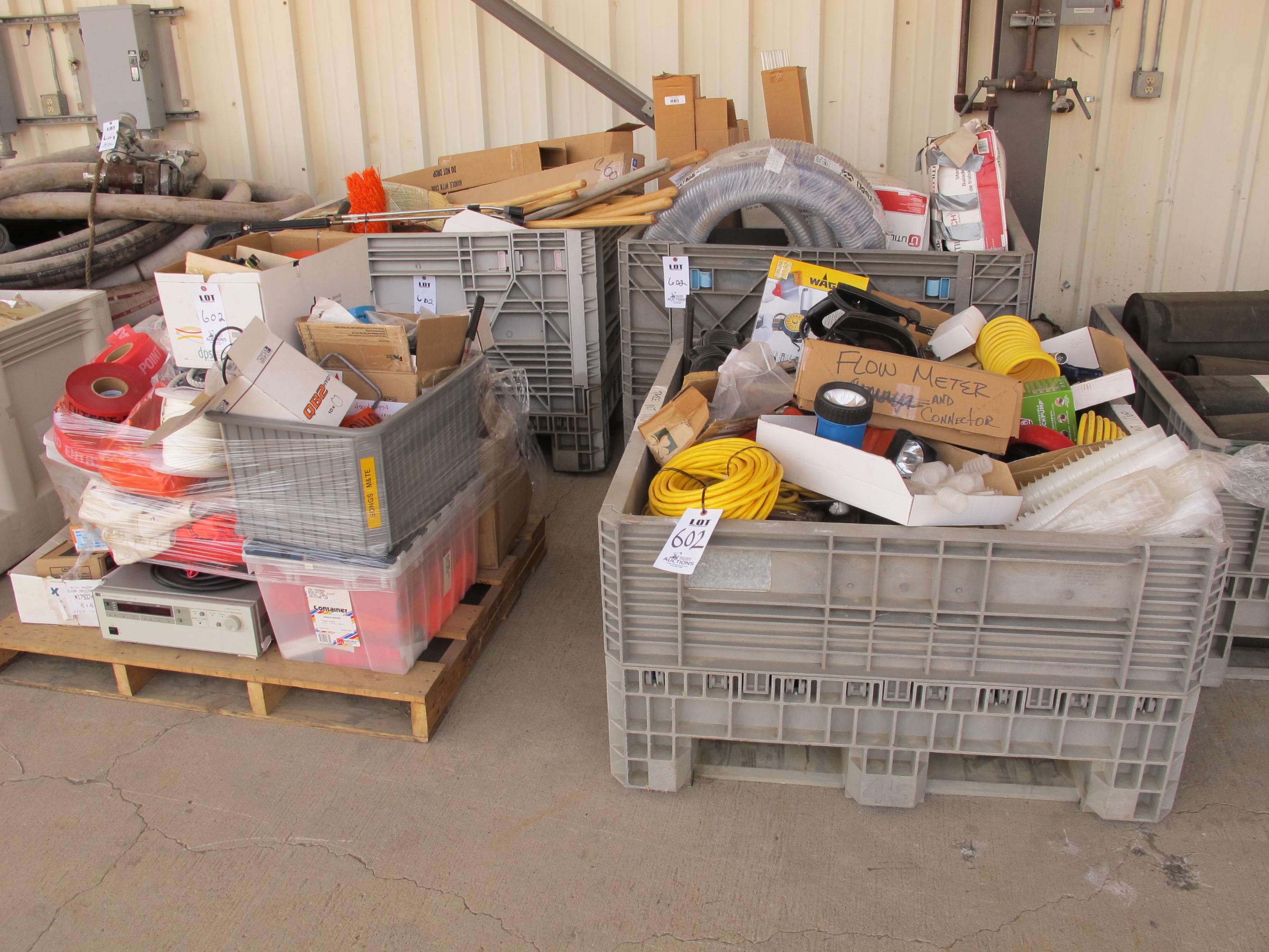 LOT (3) PALLETS ASSORTED BROOMS, FILTERS, HOSES & WORK LIGHTS (G-49) LOADING & HANDLING FEE $45-