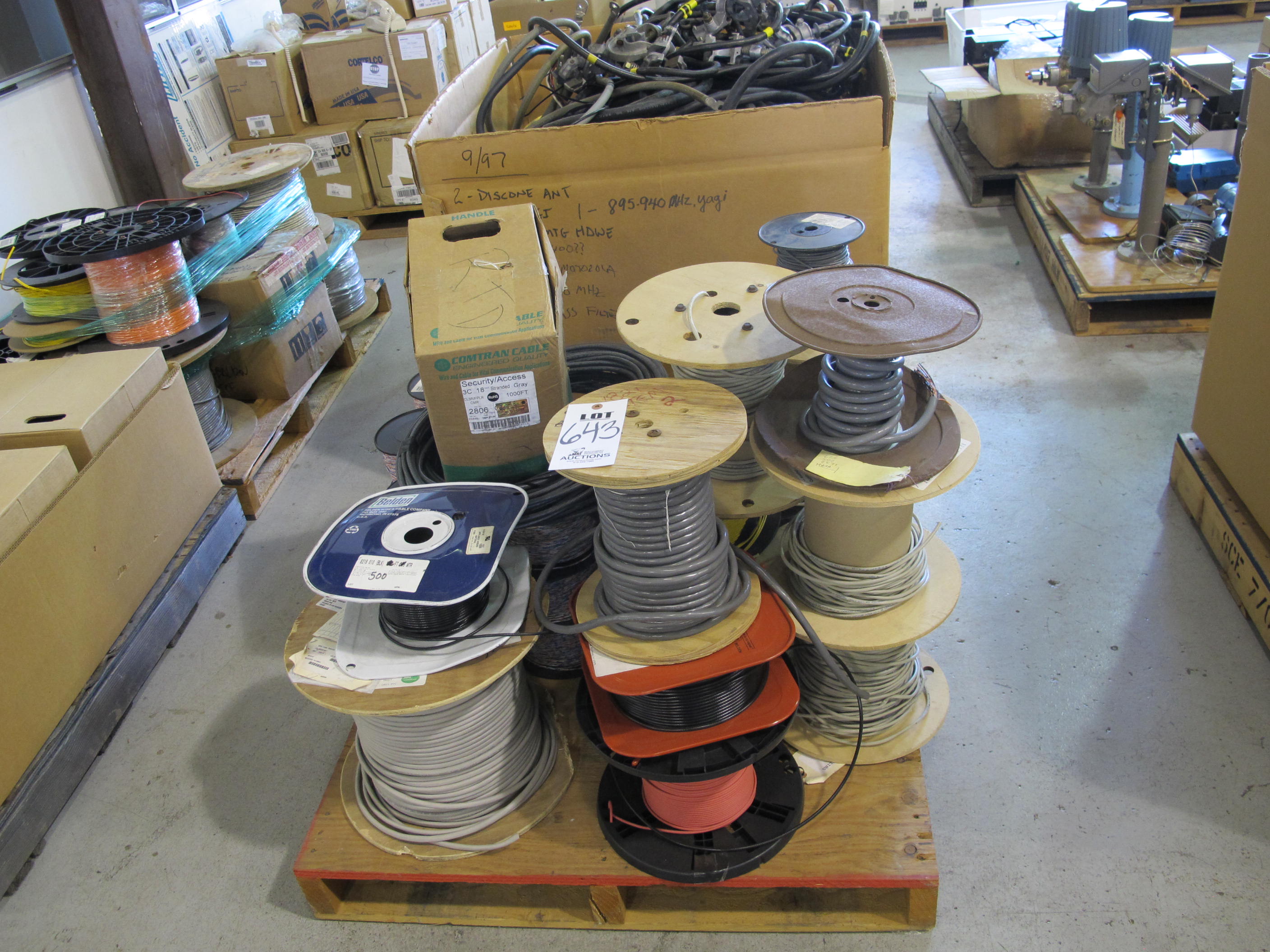 LOT (2) PALLETS ASSORTED CABLE SPOOLS & ELECTRICAL CABLE (G-49) LOADING & HANDLING FEE $30-