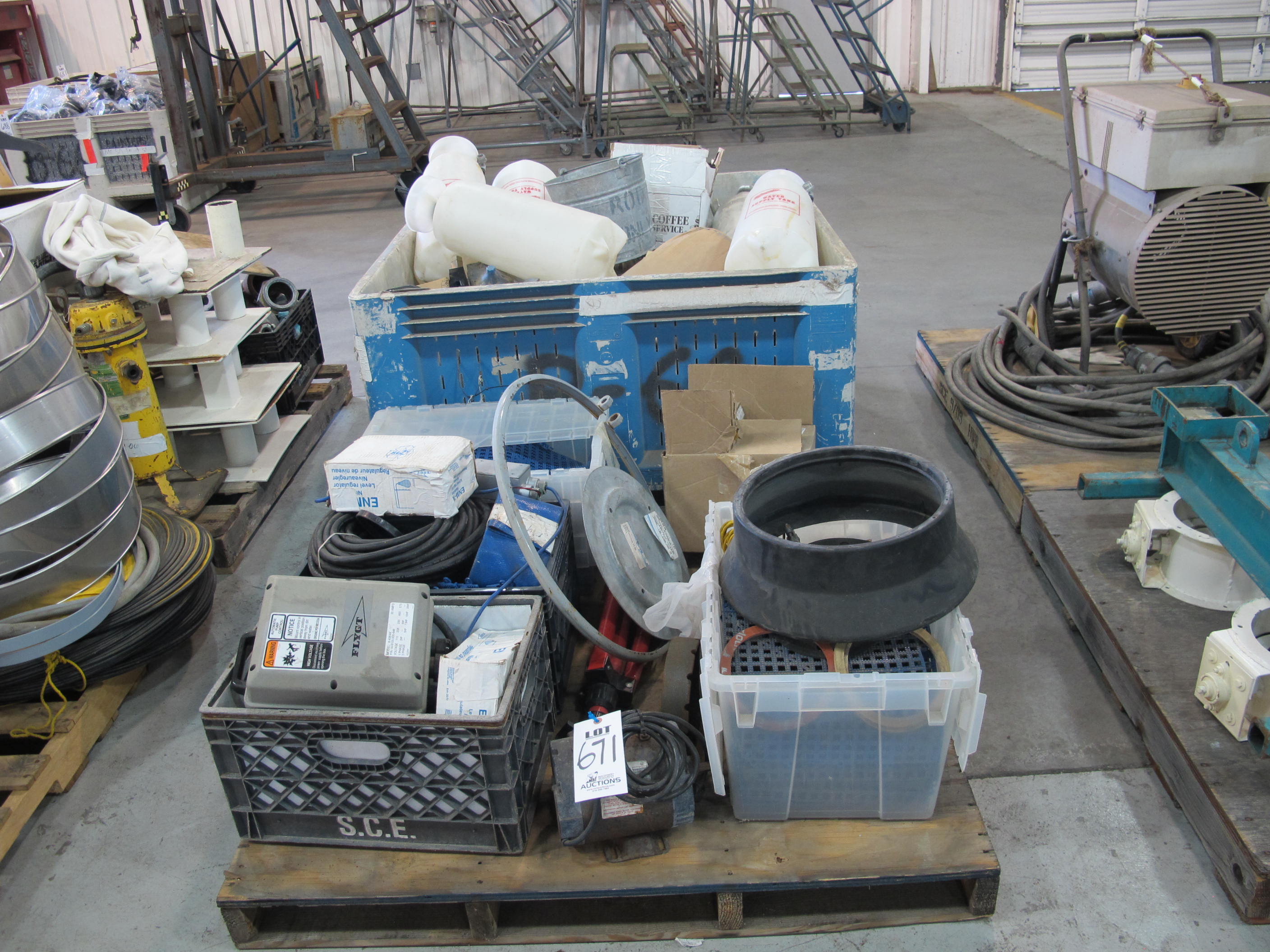 LOT (2) PALLETS ASSORTED WATER SUPPLY TANKS & ELECTRICAL CONTROL BOXES (G-49) LOADING & HANDLING FEE $30-