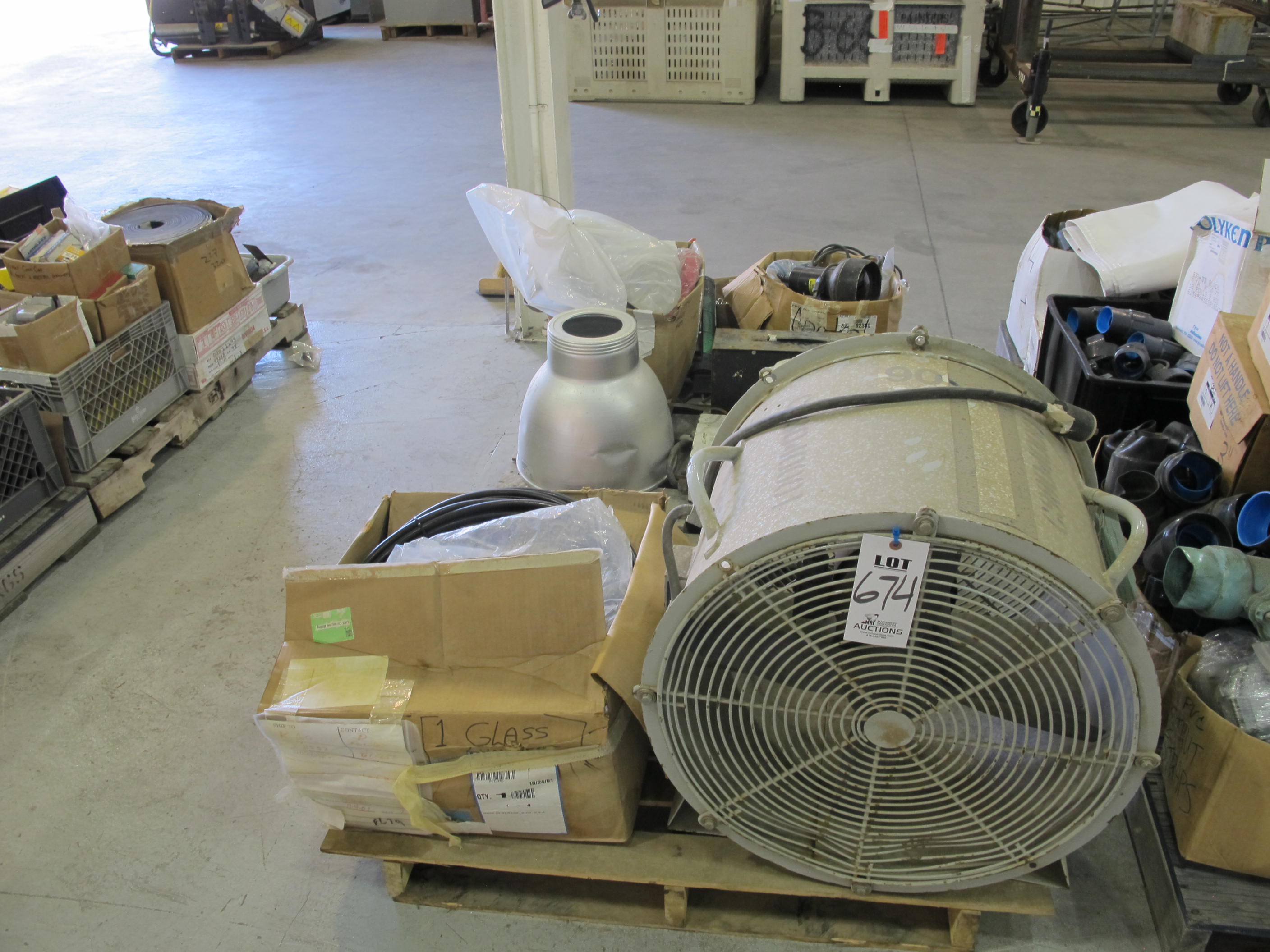 LOT (2) PALLETS ASSORTED AIR FANS, HOSES, PUMPS & LIGHTS (G-49) LOADING & HANDLING FEE $30-