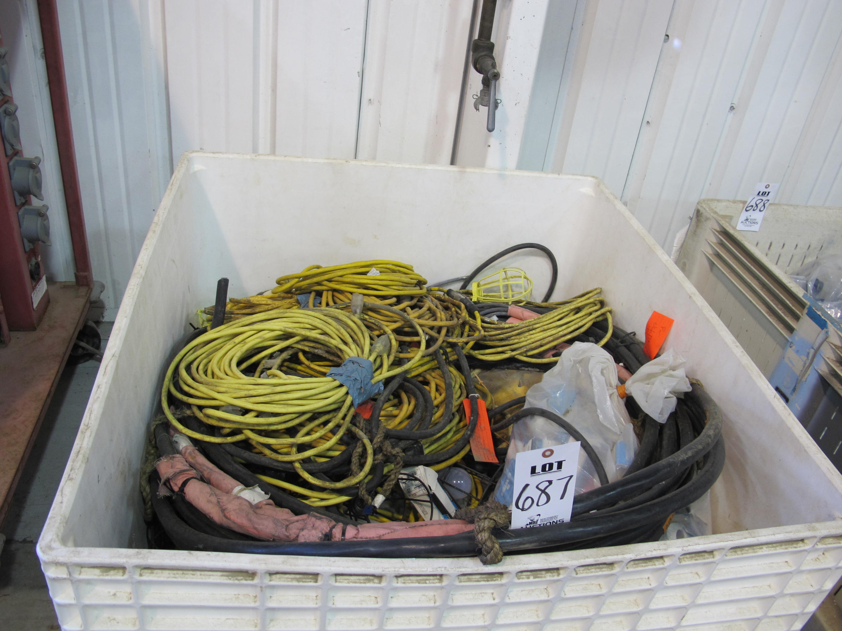 LOT (2) PALLETS ASSORTED MACHINE DOLLIES & ELECTRICAL CORDS (G-49) LOADING & HANDLING FEE $30-